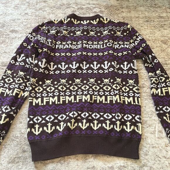 Frankie Morello Purple and Brown logo and skulls Crewneck Sweater large - Picture 6 of 7